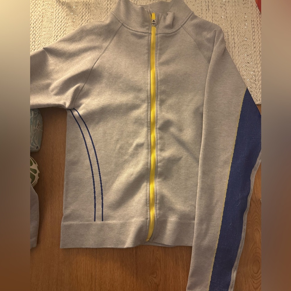 Fabletics Yellow and Blue zip-up jacket with matching leggings
